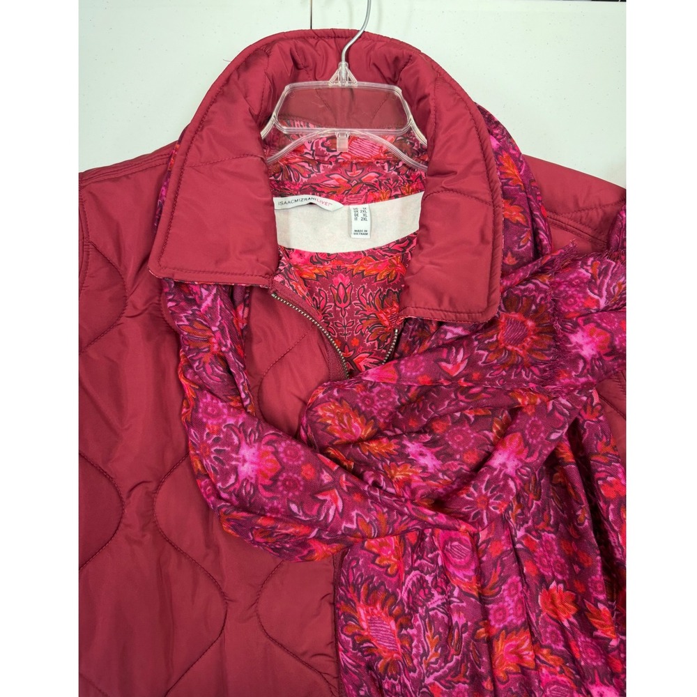 3 pc Isaac Mizrahi Quilted Barn Jacket Reversible long sl shirt Floral scarf QVC
